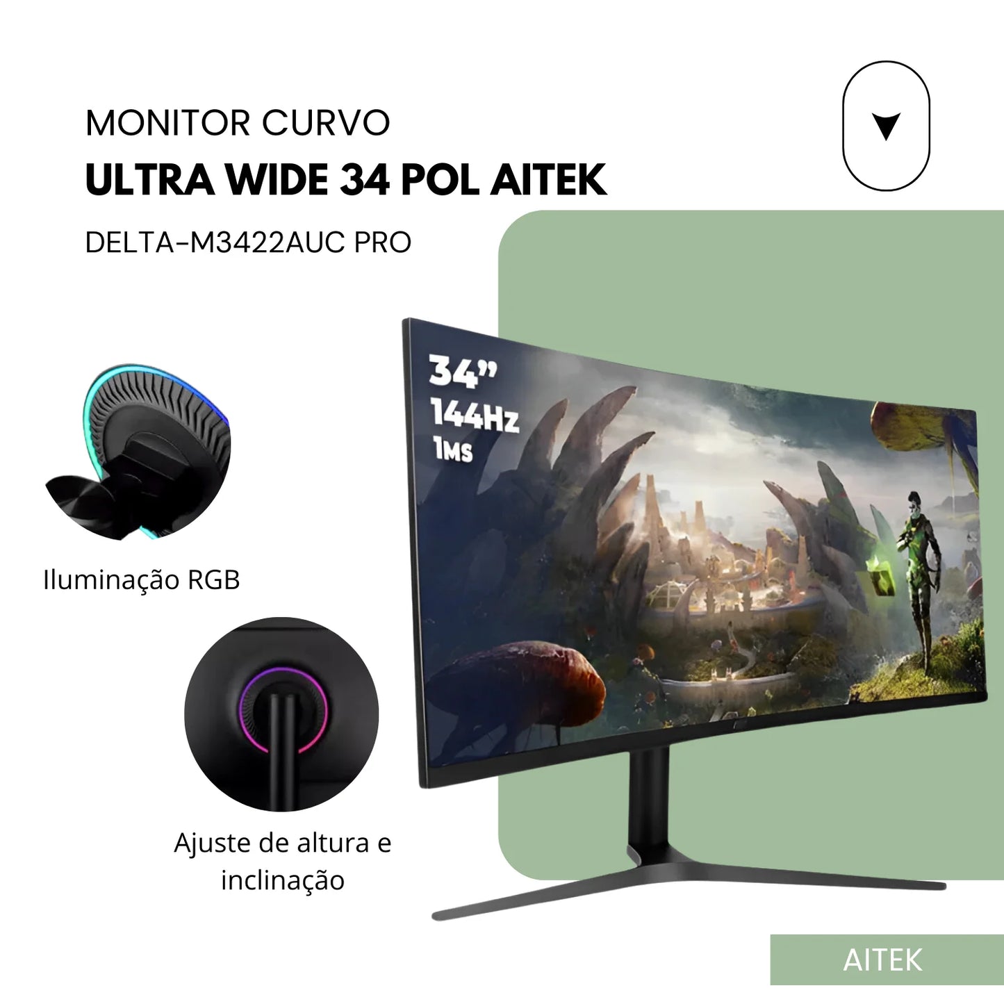 Ultra Wide Monitor 34 WQHD 165Hz Curved 1500R Panel VA 1Ms For PC Gamer Video Editing And Home Office VESA 75x75mm