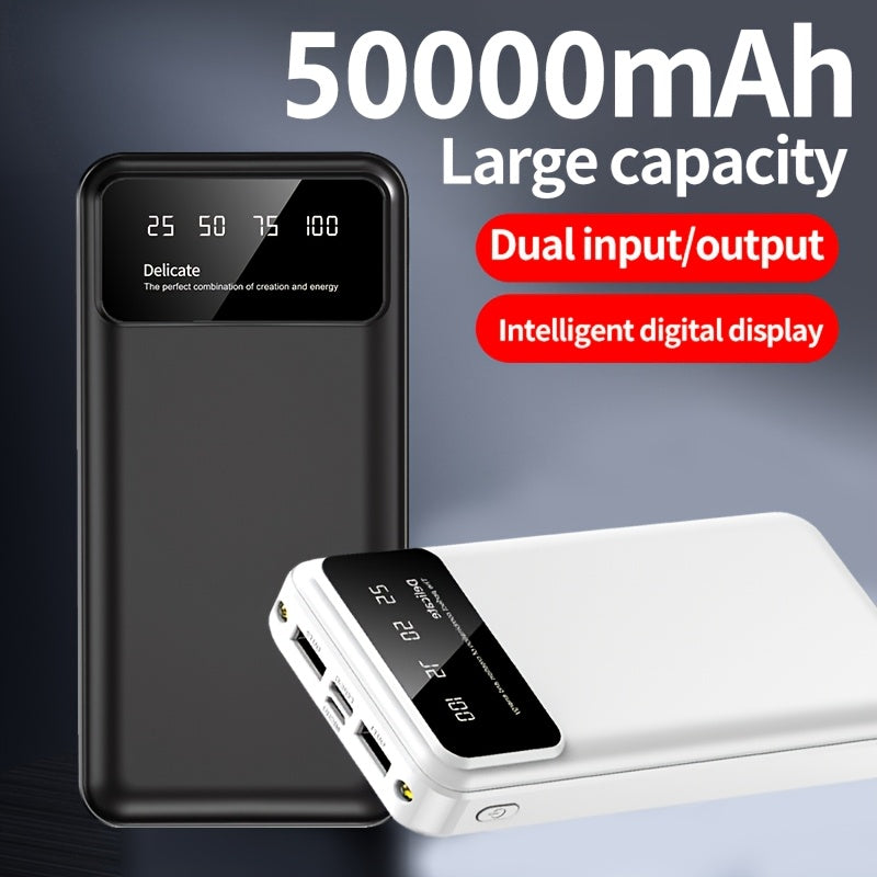 50000mAh Portable Large-capacity Power Bank, Suitable For Charging Mobile Phones/Android Electronics And Other Equipment, Power Distribution LED Display/flashlight, Outdoor Travel Removable Emergency Power Supply Device, Spar