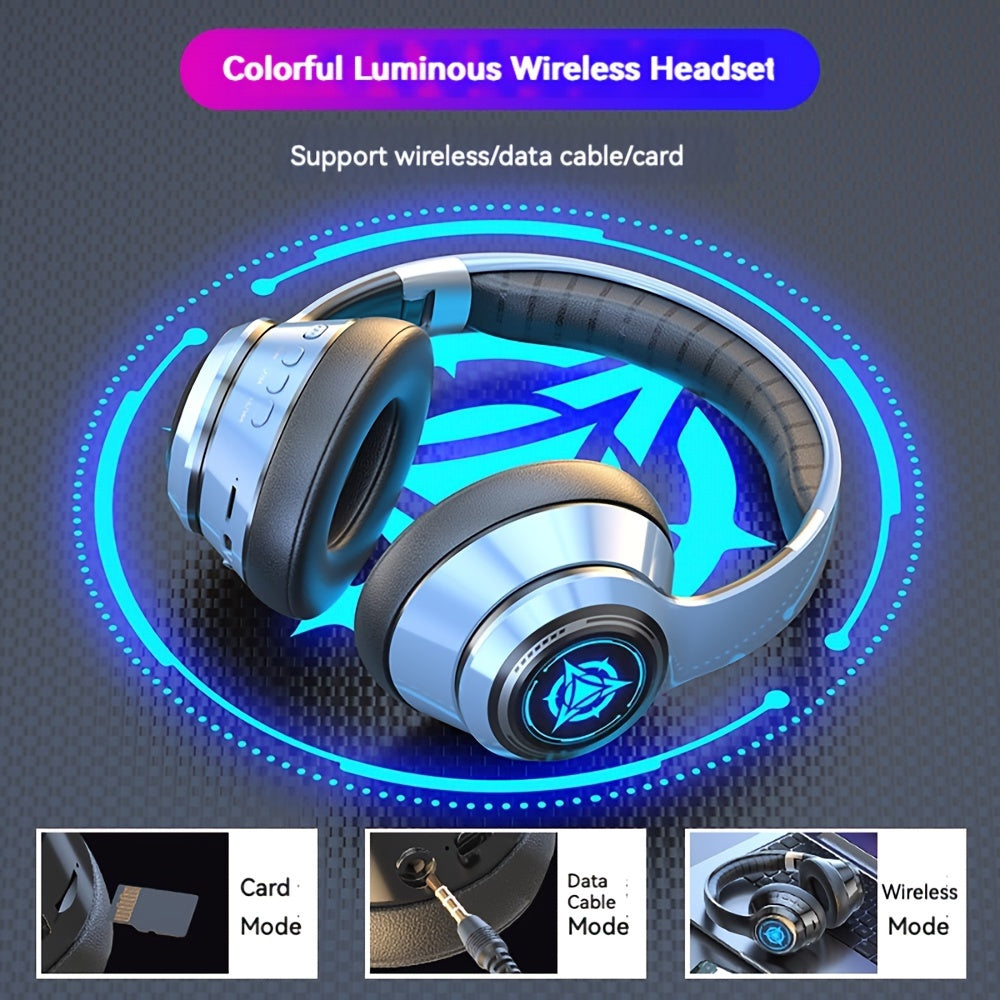 Wireless Gaming Headphones with Noise Reduction and Ambient Lighting Retractable and Foldable Wireless Earbuds