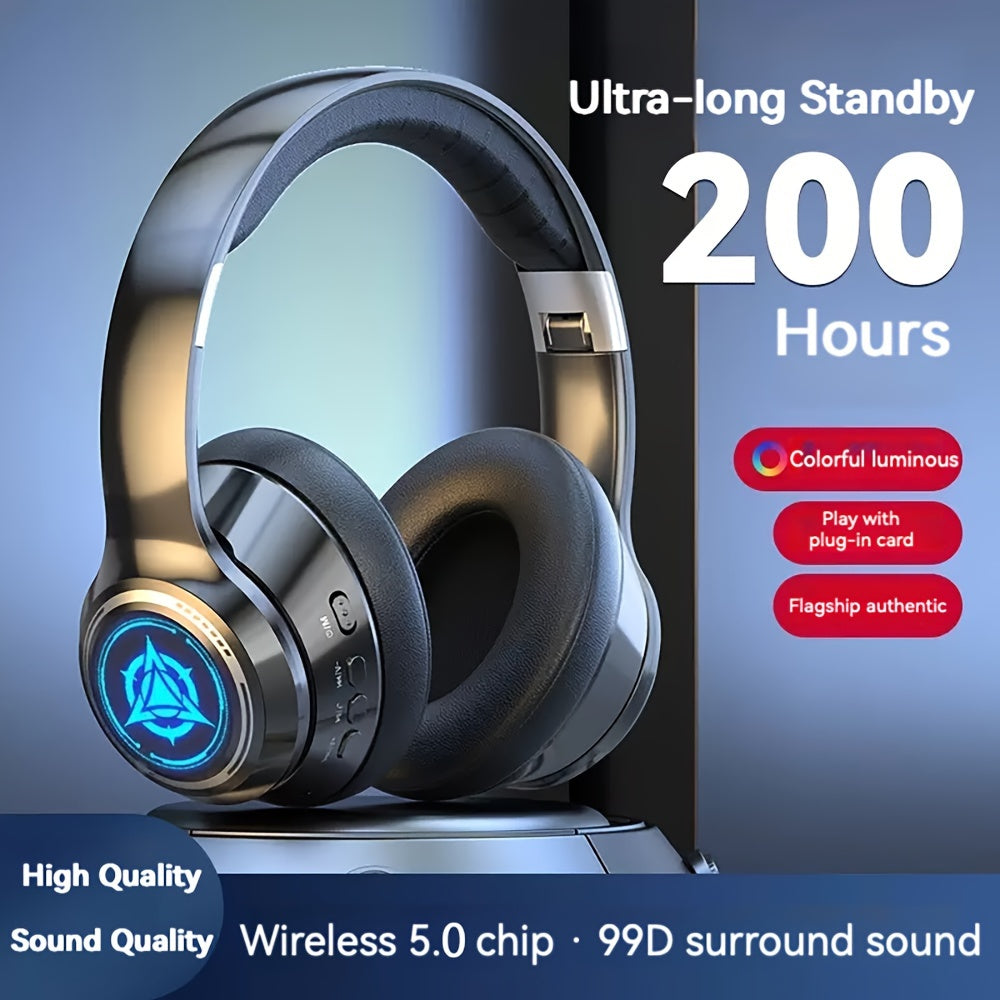 Wireless Gaming Headphones with Noise Reduction and Ambient Lighting Retractable and Foldable Wireless Earbuds