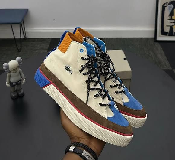 Lacoste Gripshot Mid Sneaker (White/Brown/Blue)