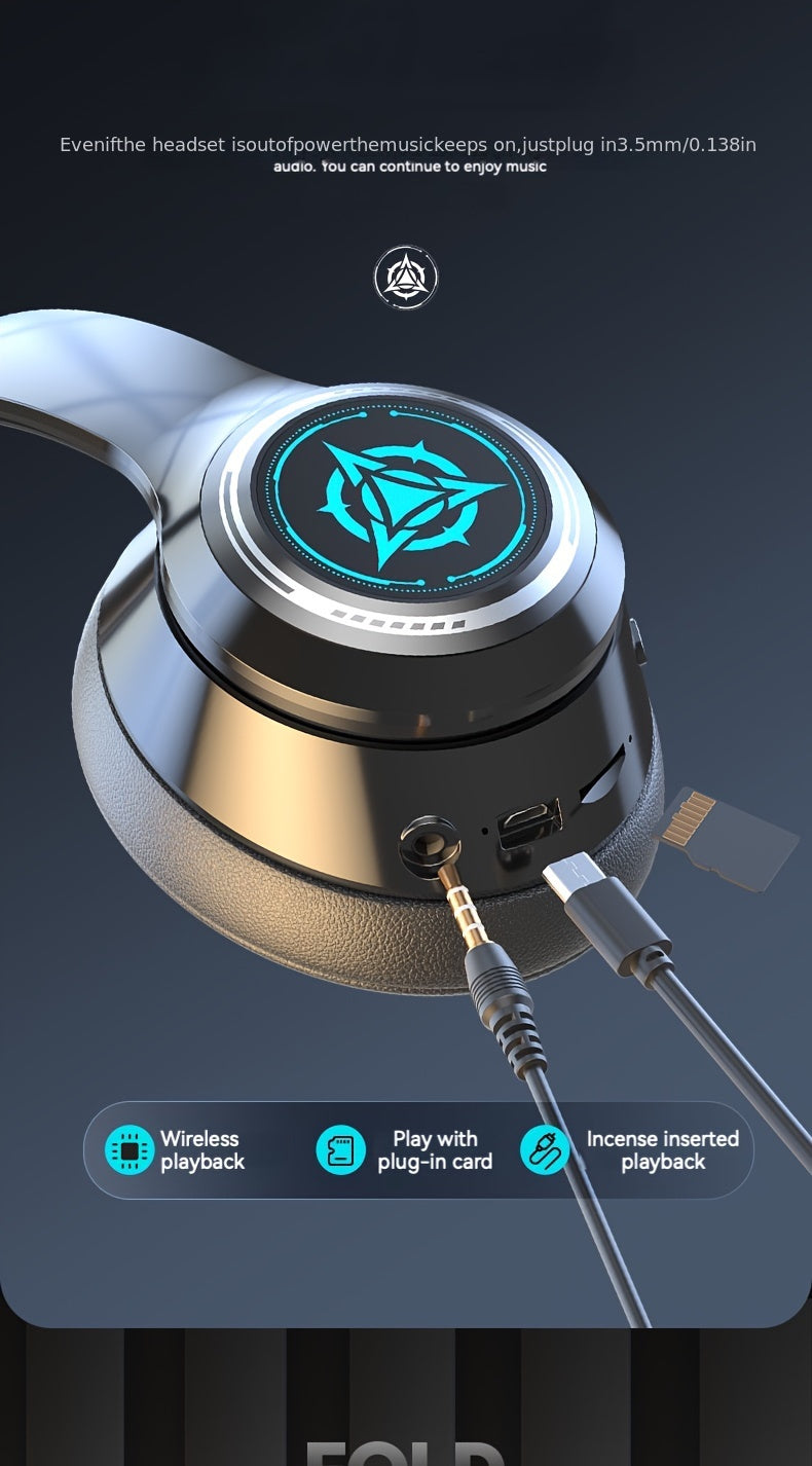 Wireless Gaming Headphones with Noise Reduction and Ambient Lighting Retractable and Foldable Wireless Earbuds