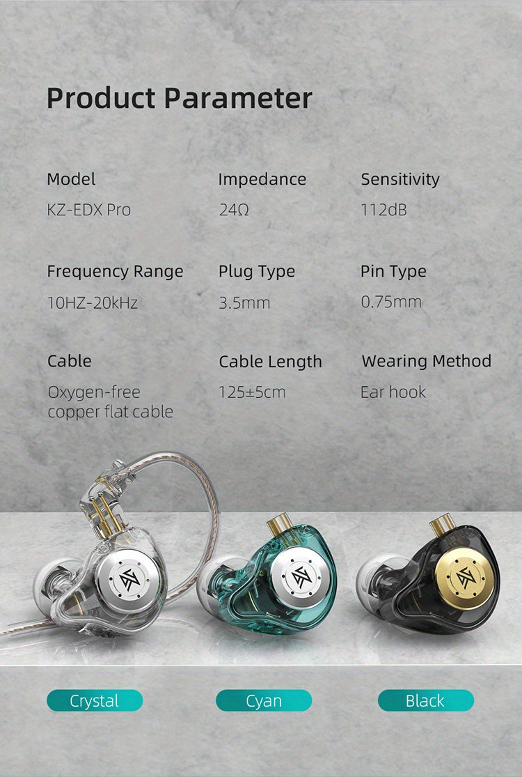 KZ EDX Pro In Ear Monitor Headphones Wired IEM Earphones Dual DD HiFi Stereo Sound Earphones Noise Cancelling Earbuds