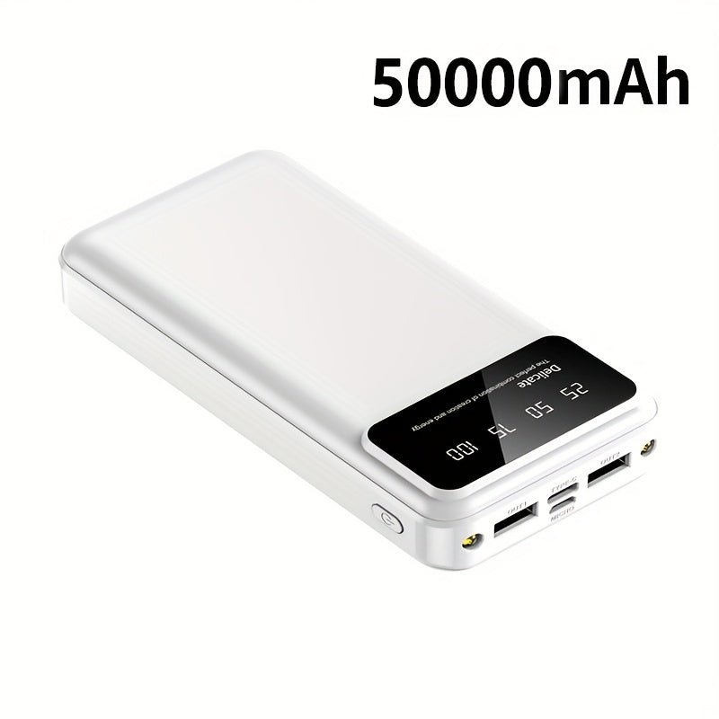 50000mAh Portable Large-capacity Power Bank, Suitable For Charging Mobile Phones/Android Electronics And Other Equipment, Power Distribution LED Display/flashlight, Outdoor Travel Removable Emergency Power Supply Device, Spar