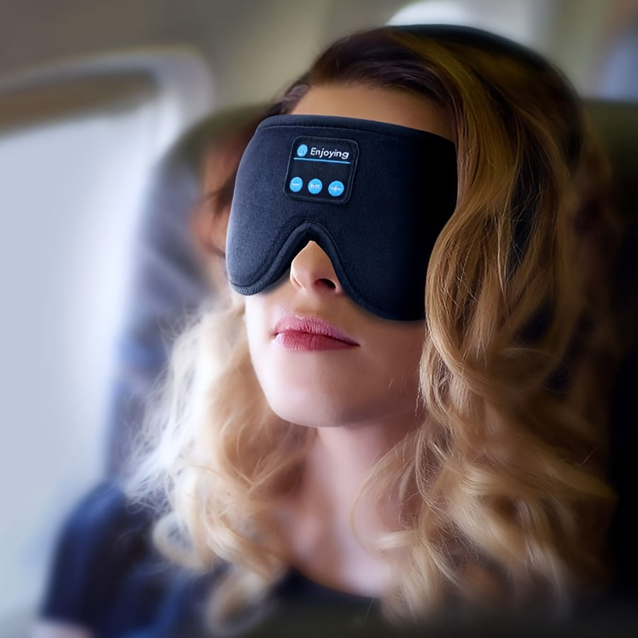 EOWULFROST Wireless Sleep Mask with Wireless Headphones - Wireless Sleeping Headphones, USB-C Charging, Foldable Design, Compatible with Smartphones/Tablets, Ideal for Side/Back Sleepers, Travel, Flights, Trains - Dark Black