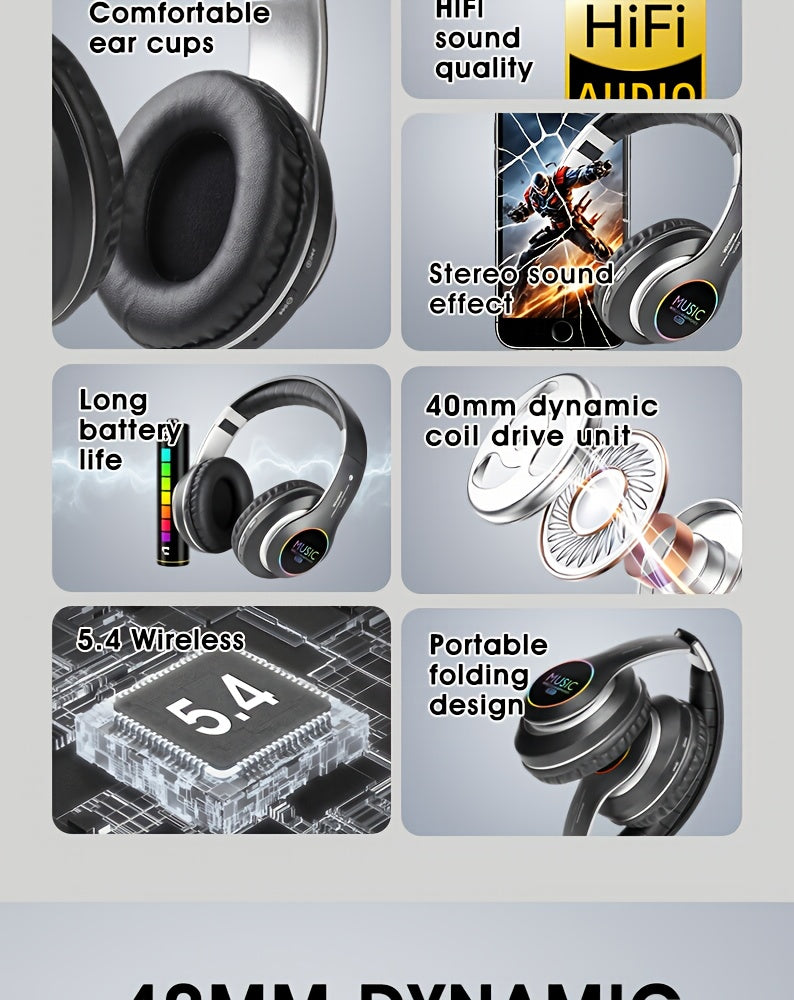 [Christmas Gift] Wireless Headphones, Wireless Headphones With Bass, Lightweight Foldable Headphones With Built-in Microphone, Compatible With 3, 5mm Audio Cable, Suitable For Travel Work Laptop Phone, Gaming Headphones, Chri