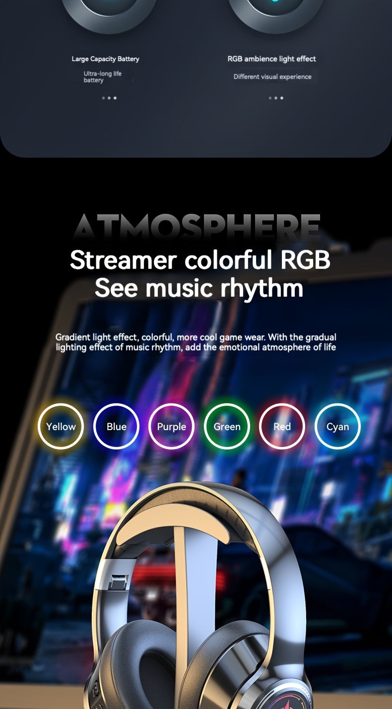 Wireless Gaming Headphones with Noise Reduction and Ambient Lighting Retractable and Foldable Wireless Earbuds