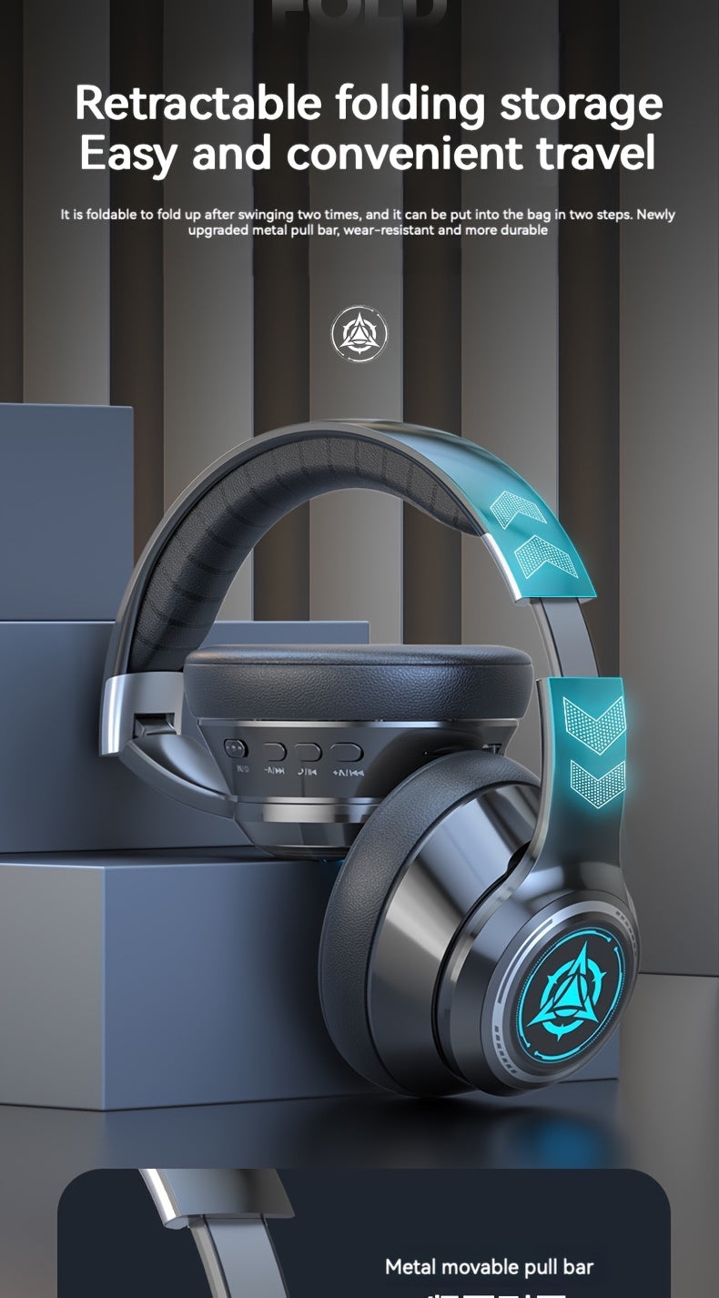 Wireless Gaming Headphones with Noise Reduction and Ambient Lighting Retractable and Foldable Wireless Earbuds