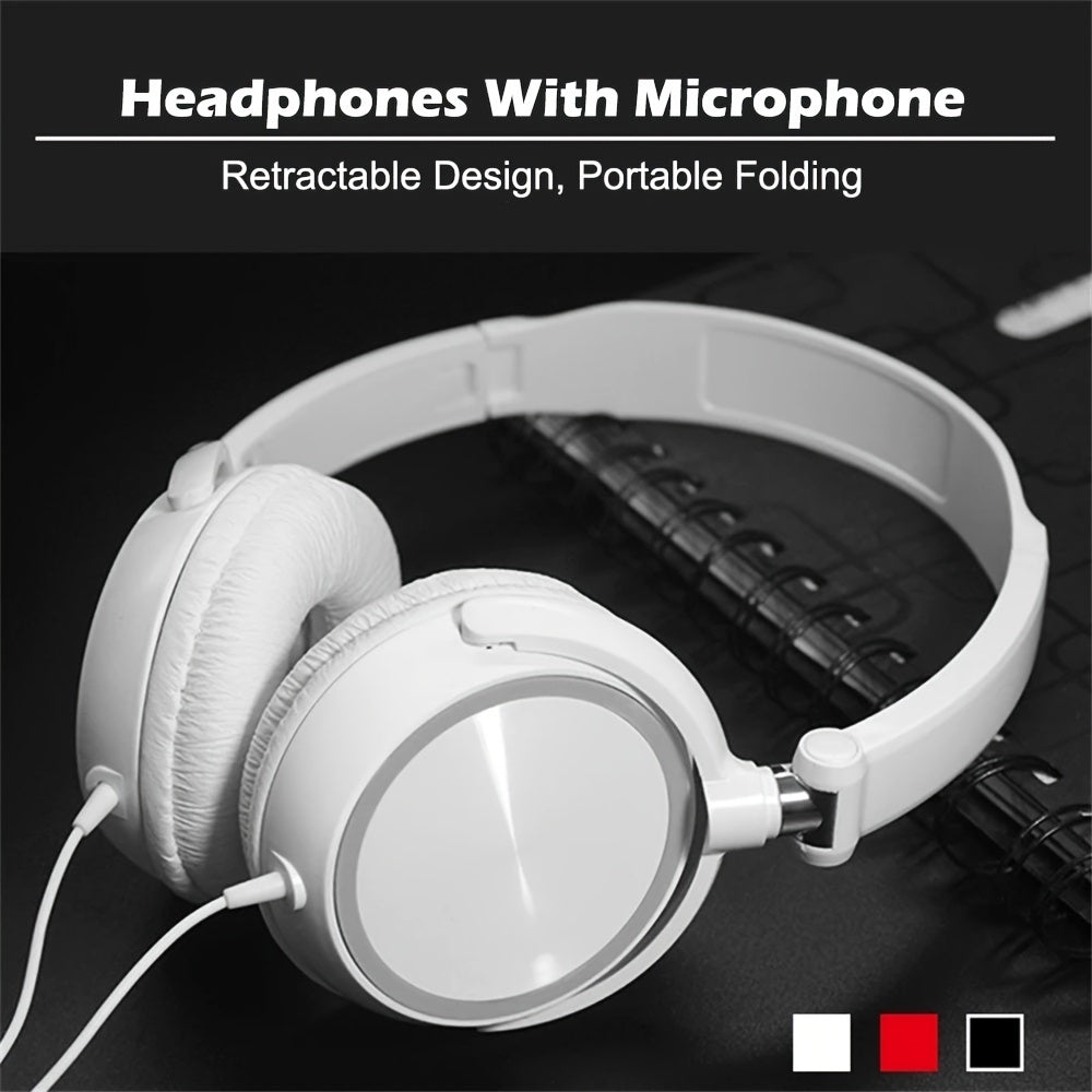 Wired Headphones, Foldable Bass With Microphone, Headset, 47.24inch Cable, 3.55mm Plug