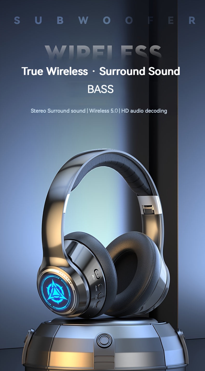 Wireless Gaming Headphones with Noise Reduction and Ambient Lighting Retractable and Foldable Wireless Earbuds