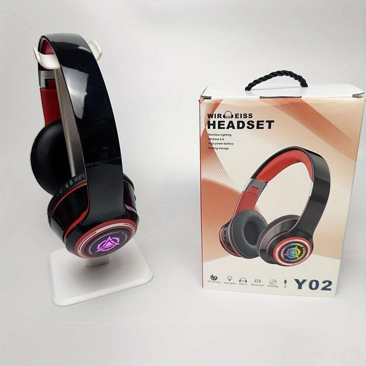 Wireless Gaming Headphones with Noise Reduction and Ambient Lighting Retractable and Foldable Wireless Earbuds