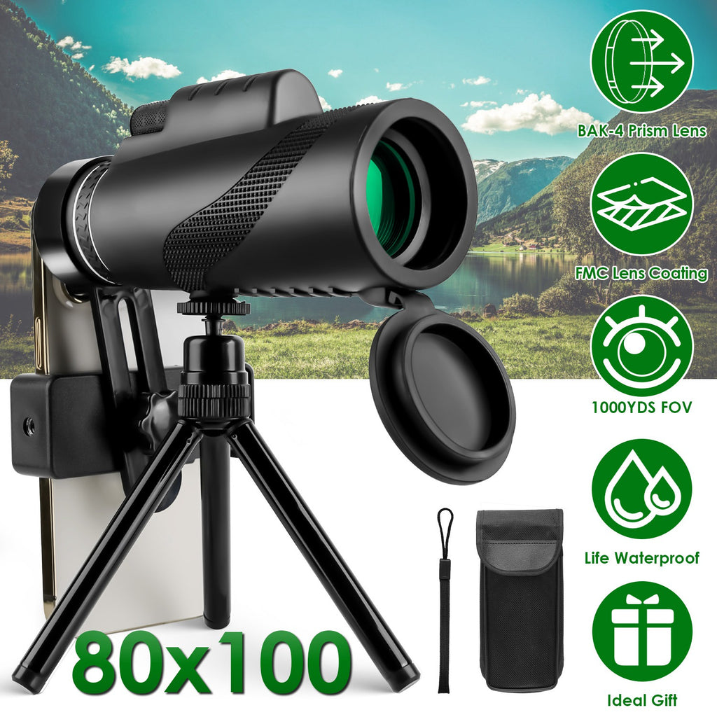 80x100 HD Monocular Telescope - BAK-4 Prism - HAMZAKHANSTORE