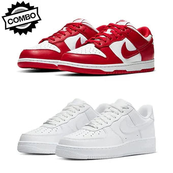 1x Nike Red Dunk Low and 1x Nike Airforce 1 White Sneaker - Combo Deal