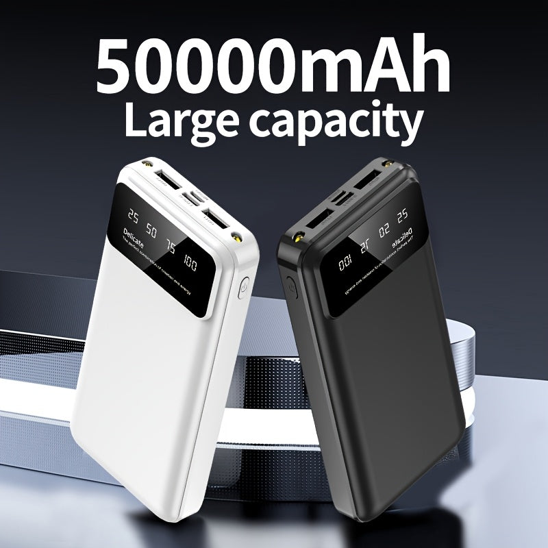50000mAh Portable Large-capacity Power Bank, Suitable For Charging Mobile Phones/Android Electronics And Other Equipment, Power Distribution LED Display/flashlight, Outdoor Travel Removable Emergency Power Supply Device, Spar
