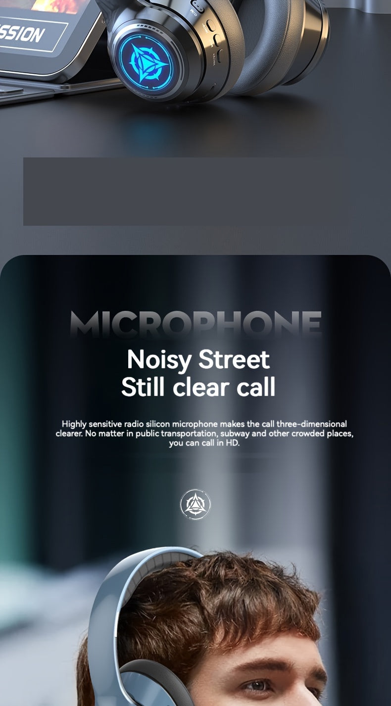 Wireless Gaming Headphones with Noise Reduction and Ambient Lighting Retractable and Foldable Wireless Earbuds