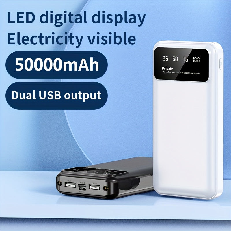 50000mAh Portable Large-capacity Power Bank, Suitable For Charging Mobile Phones/Android Electronics And Other Equipment, Power Distribution LED Display/flashlight, Outdoor Travel Removable Emergency Power Supply Device, Spar