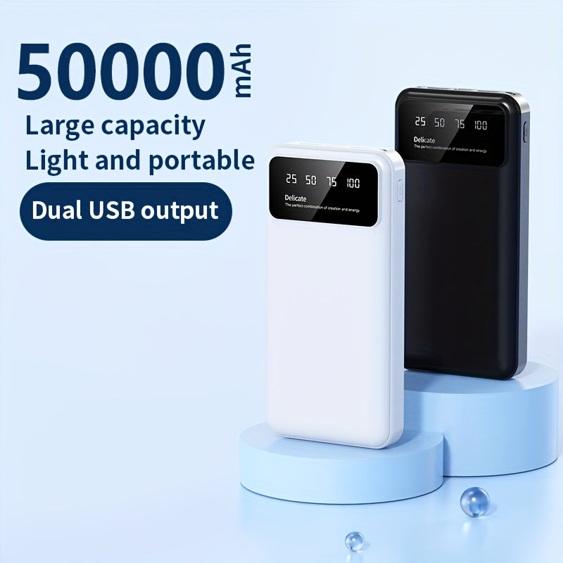 50000mAh Portable Large-capacity Power Bank, Suitable For Charging Mobile Phones/Android Electronics And Other Equipment, Power Distribution LED Display/flashlight, Outdoor Travel Removable Emergency Power Supply Device, Spar