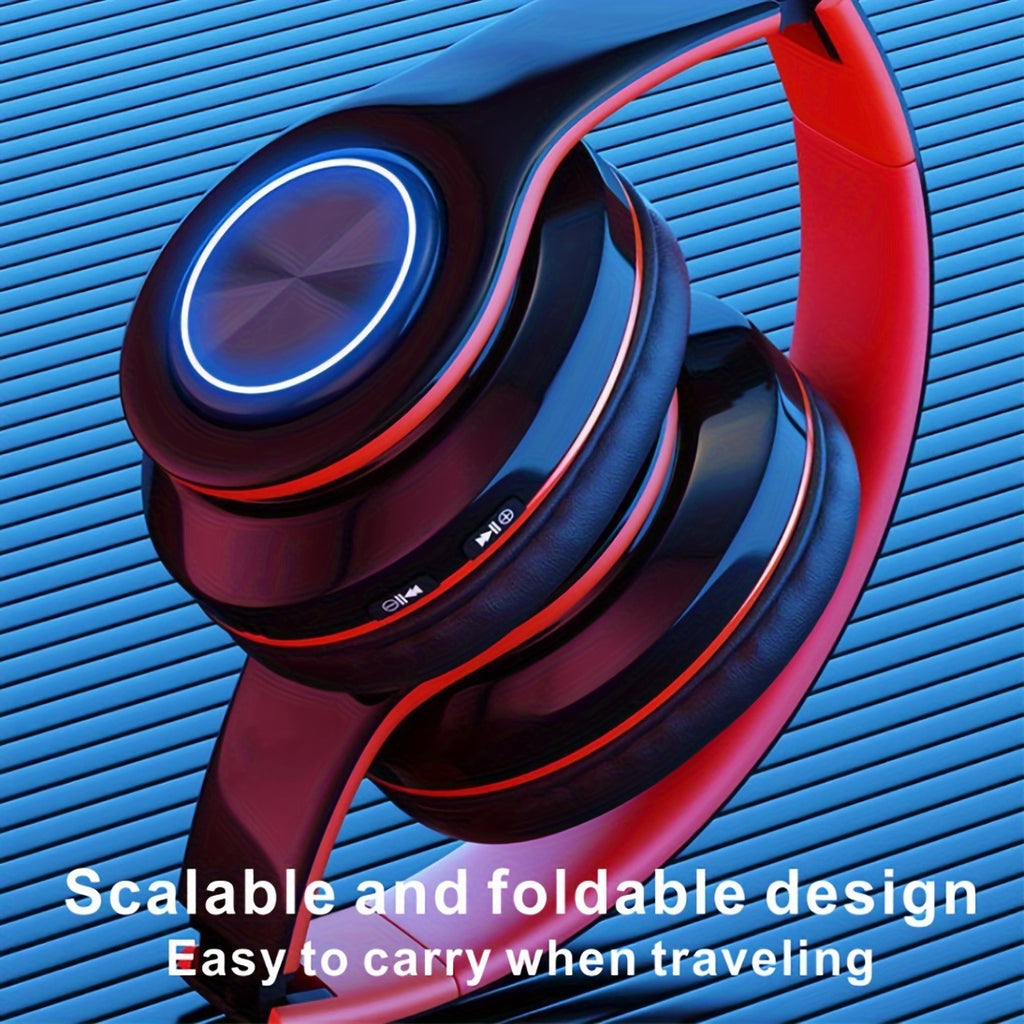 Classic Head-Mounted Colorful Flash All-Inclusive Ear B39 Wireless Headphones - Wireless, USB Charging, 3.5mm Jack, Condenser Microphone, Rechargeable Lithium Battery, Non-Waterproof, Ideal for Running, Black & Pink Design, H.