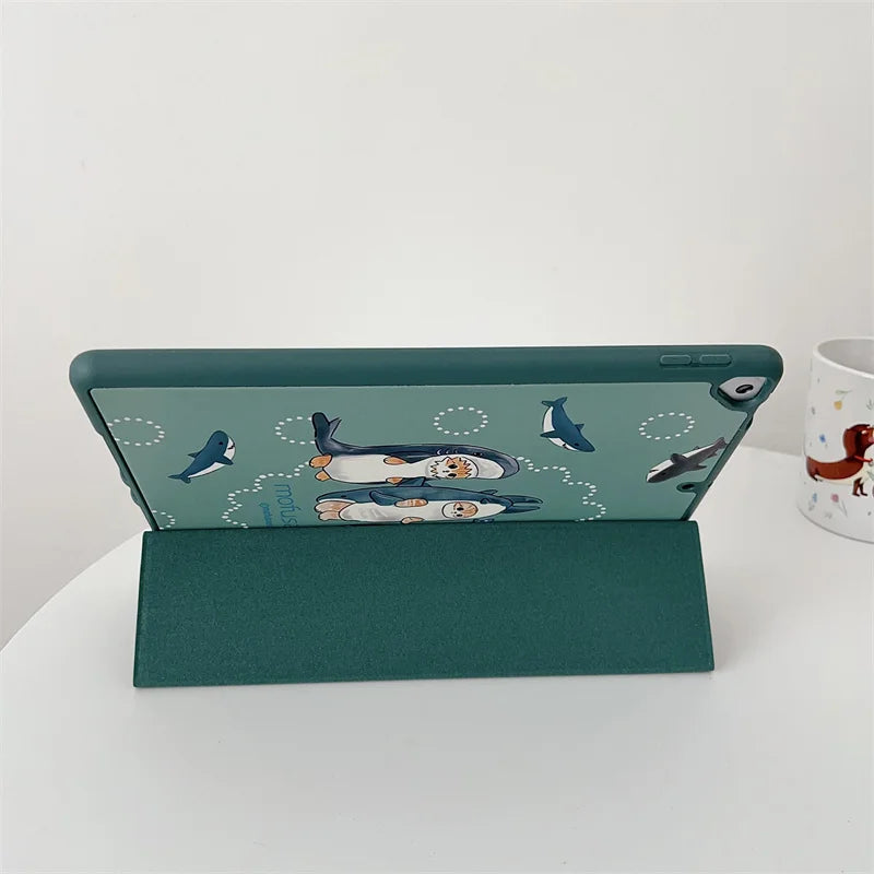 Cute Cat Shark Tablet Case For iPad Pro 11 inch Air 2024 iPad Air 5/4 10.9 10 5/6/7/8 10.2 9.7 inch Air3 10.5 mini 6/5/4 Cover