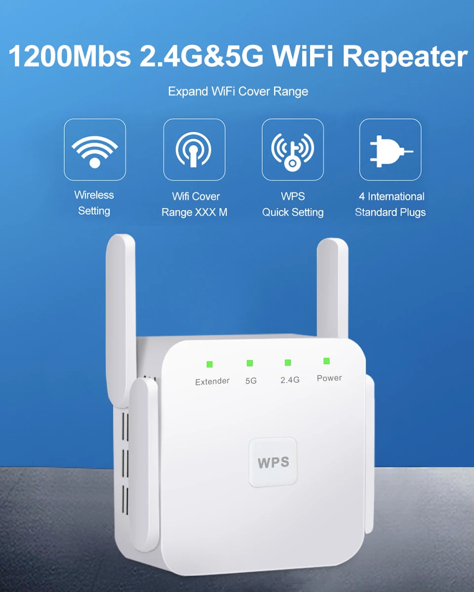 5G WiFi Repeater Wifi Amplifier Signal Wifi Extender Network Wi fi Booster 1200Mbps 5 Ghz Long Range Wireless Wi-fi Repeater