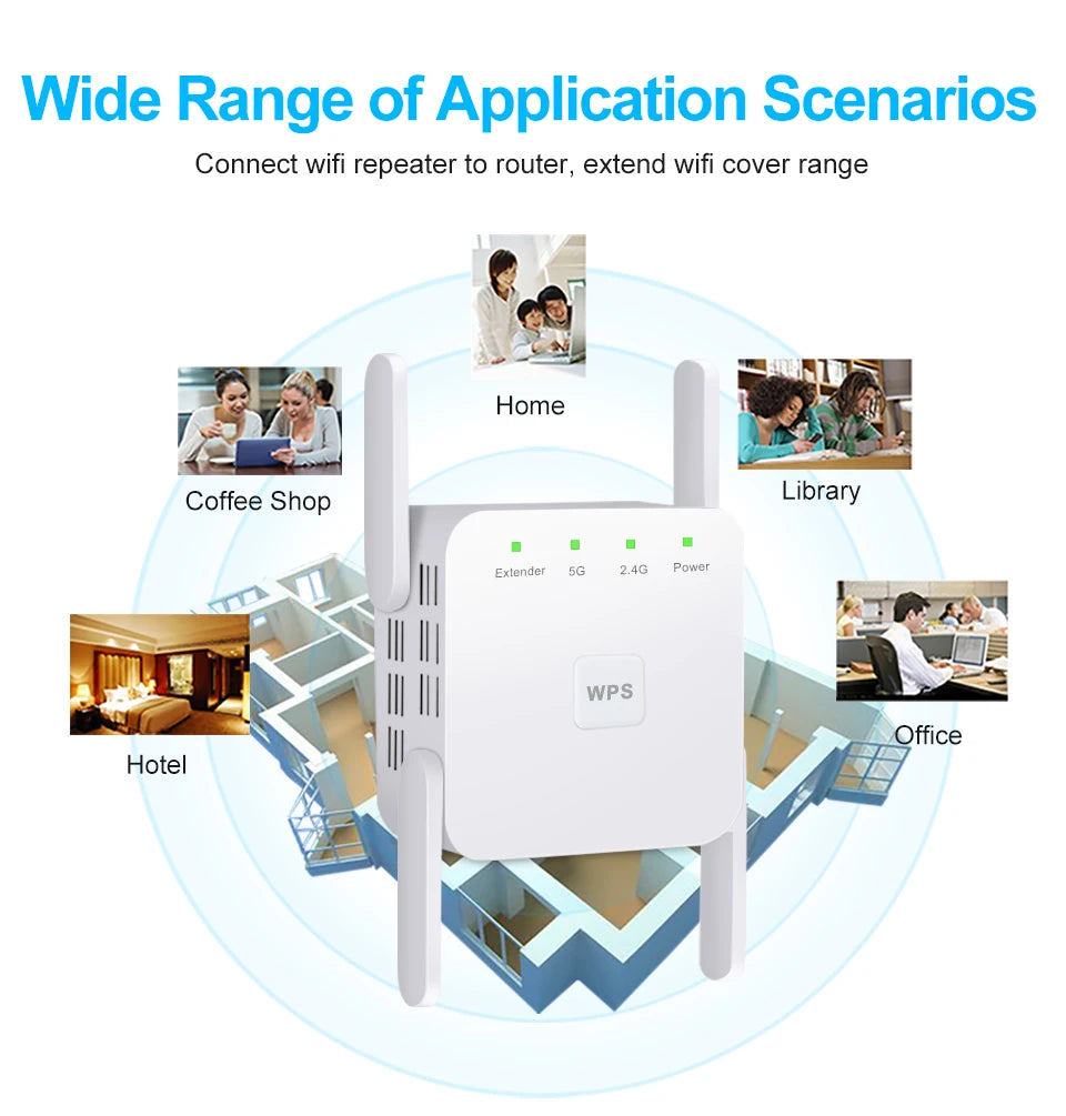 5G WiFi Repeater Wifi Amplifier Signal Wifi Extender Network Wi fi Booster 1200Mbps 5 Ghz Long Range Wireless Wi-fi Repeater
