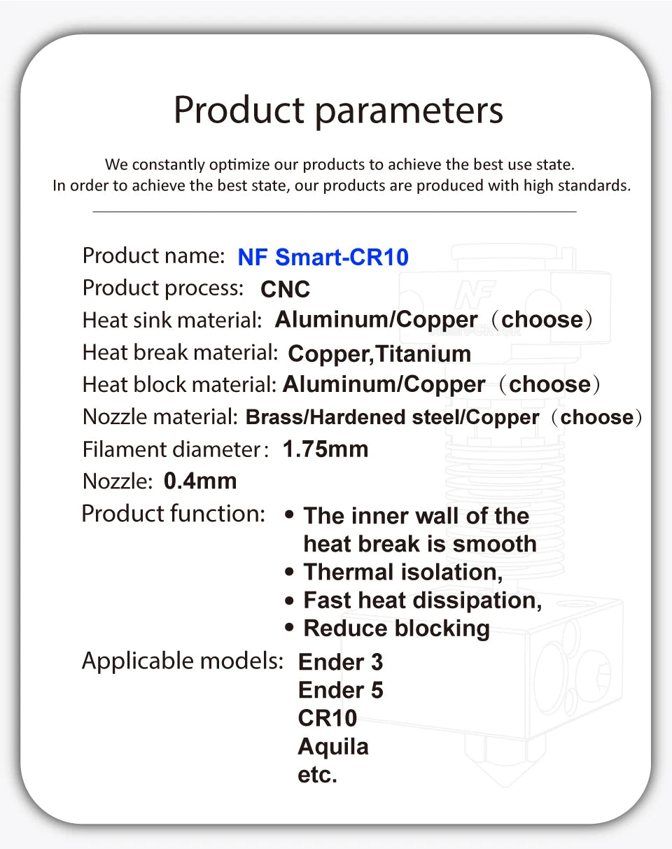 Mellow 3D Printer Parts All Metal NF Smart-CR10 V2.0 Titanium Heat Break Hotend Extruder Kit For Upgrade Creality Ender 3 Aquila