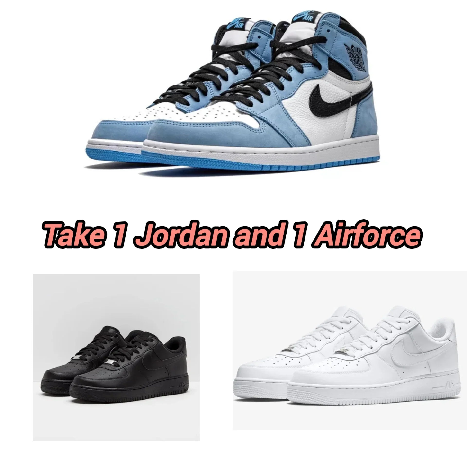 1x Nike Air Jordan One and 1x Nike Airforce 1 Sneaker - Combo Deal
