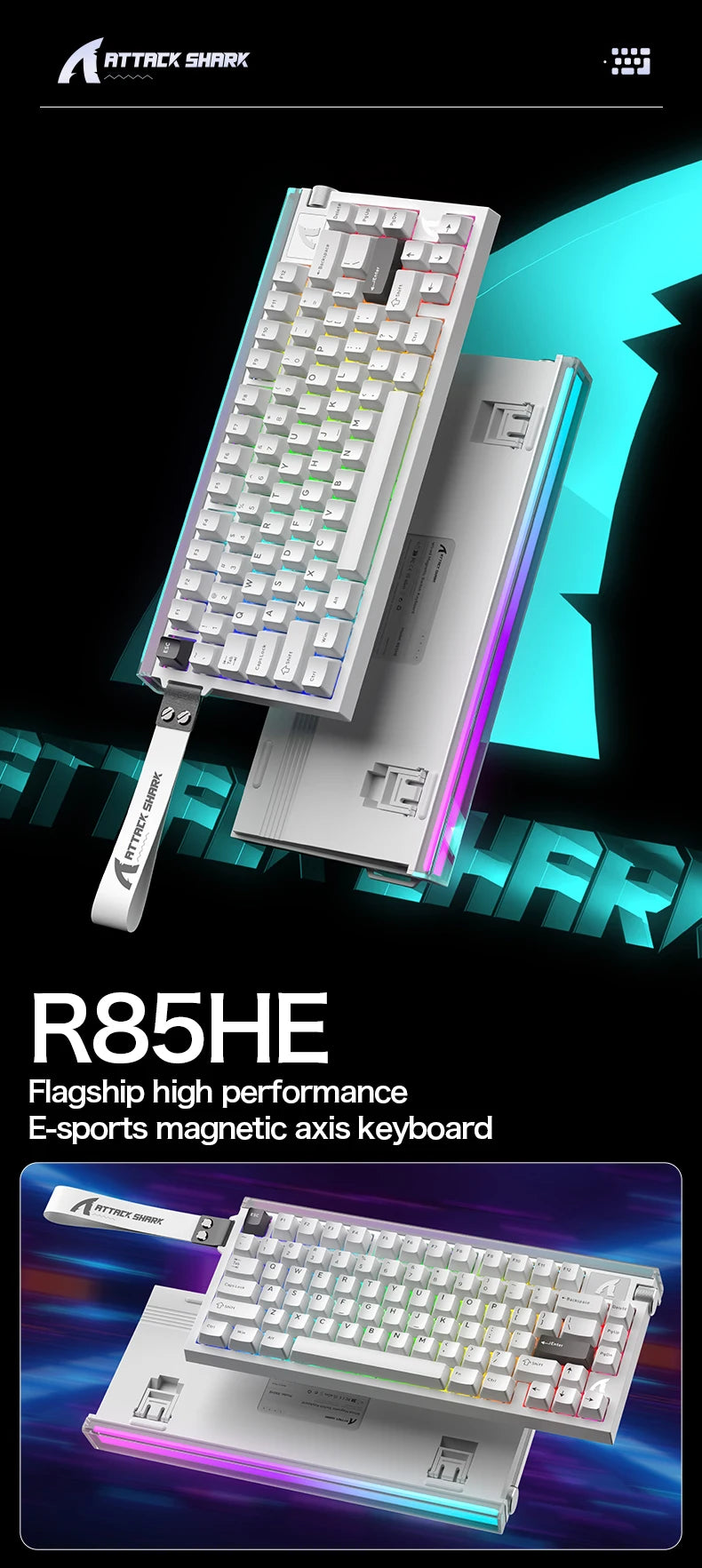 Attack Shark R85HE wired gaming keyboard 1600W RGB 8KHZ magnetic axis mechanical keyboard