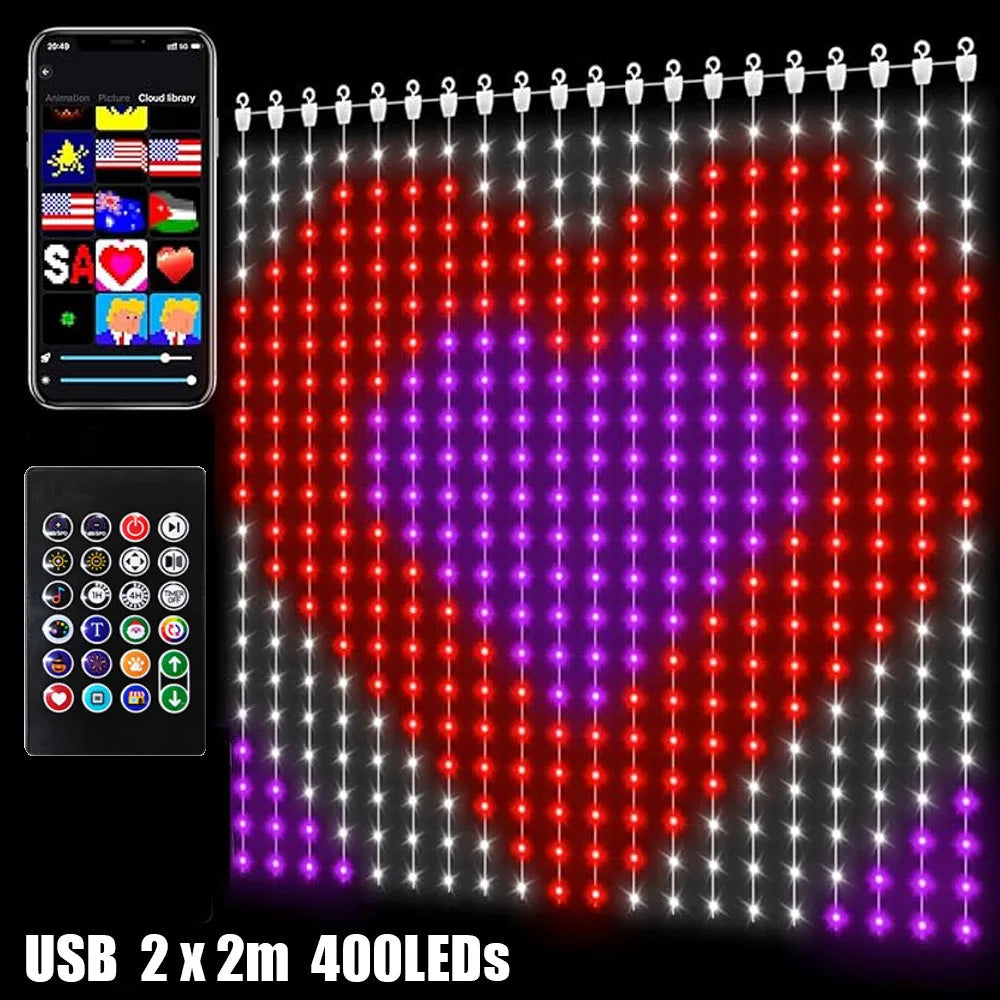 2*2M Smart Curtain Light 400 LED Christmas Light Color Changing Fairy String Lights with APP & Remote Dynamic Halloween Decor