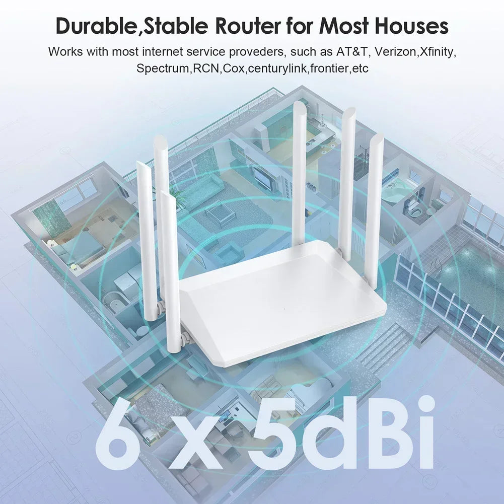 1200M Wireless Router External Antenna Modem Router Wide Coverage WiFi Repeater 2.4G 5G Home Office Amplification Signal Router