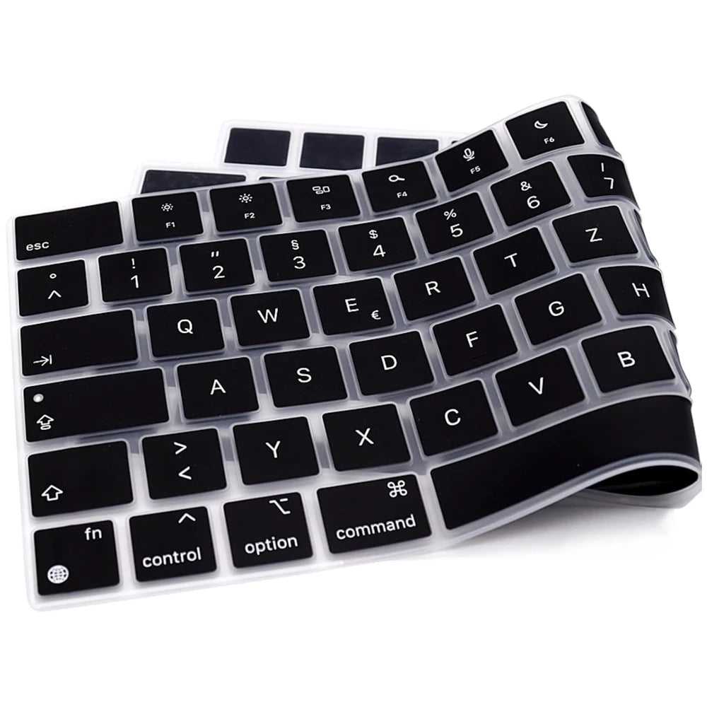 Silicone Keyboard Protector Cover - German Layout Designed Keyboards Black Skin for Macbook Pro14 M4 M3 M2 Pro16 Air13.6 Air15.3