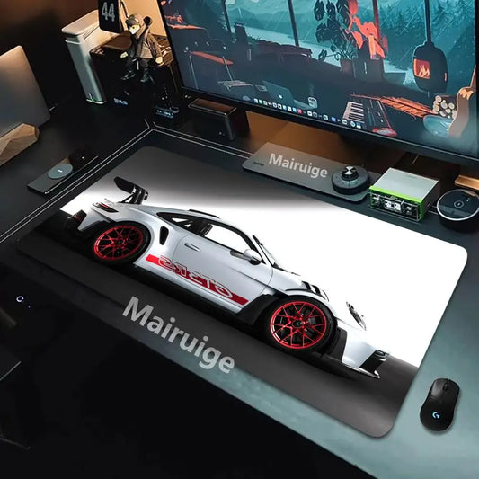 Large White Sports Car Design Gaming Mouse Pad Anti-Slip Rubber Base Extended Desk Mat for Gamer Office Use Computer Accessories