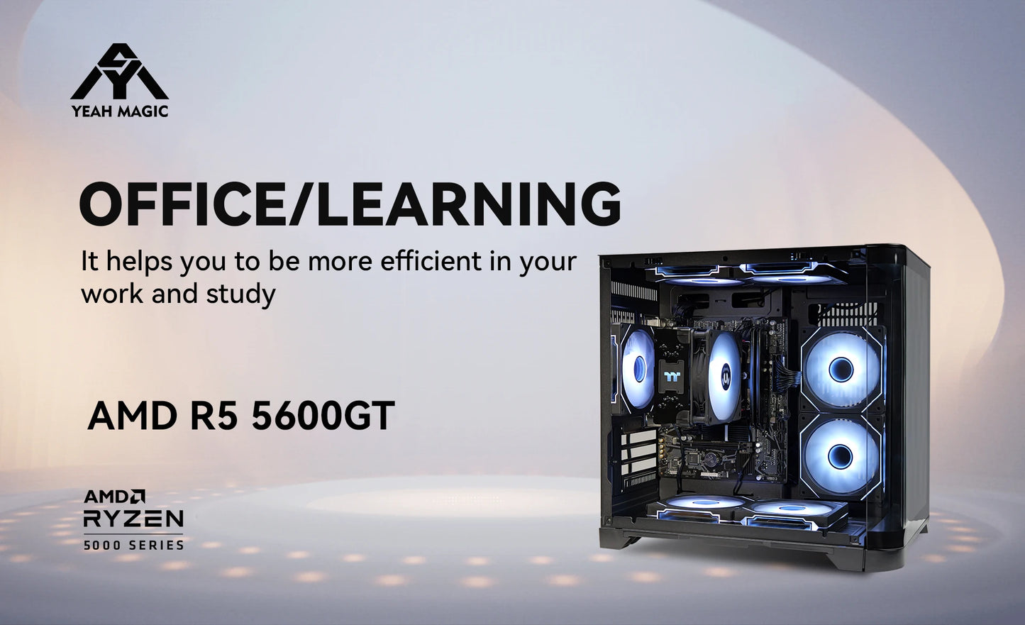 YEAH MAGIC Gaming Desktop AMD Ryzen 5 5600GT 3.9GHz 16GB(8G*2) DDR4 3200 1T NVME SSD ARGB 7 Fans Win 11 Home Gamer Desktop Compu