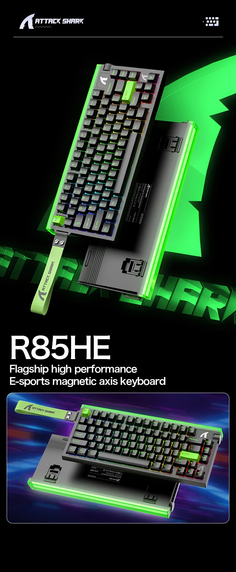 Attack Shark R85HE wired gaming keyboard 1600W RGB 8KHZ magnetic axis mechanical keyboard