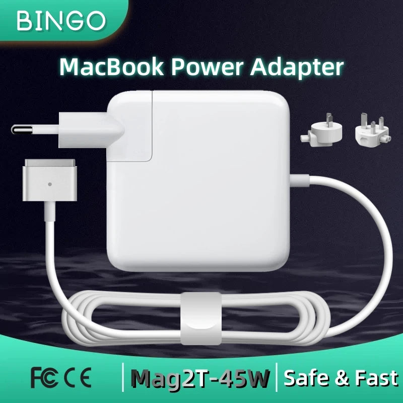 BINGO New 45W Magsafe2-T Charger(14.85V-3.05A)for MacBook Air 11" 13" A1465 A1466 A1436 MD223 MD224 Laptop Power Adapter Charger