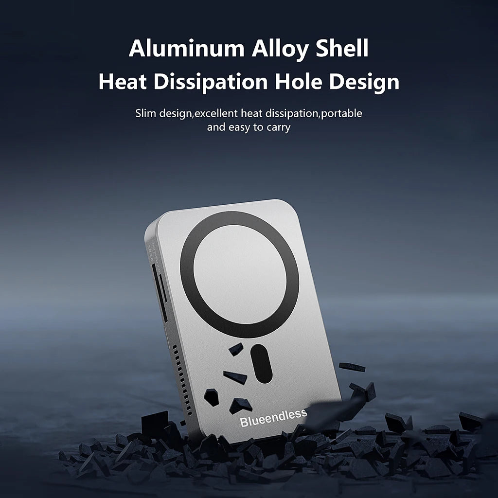 8-IN-1 Magnetic HUB SSD Enclosure Case for M.2 NVMe 10Gbps USB C 3.2 Gen2 PCI-E 100W Charger for iPhone15 Pro MacBook 2230-2280