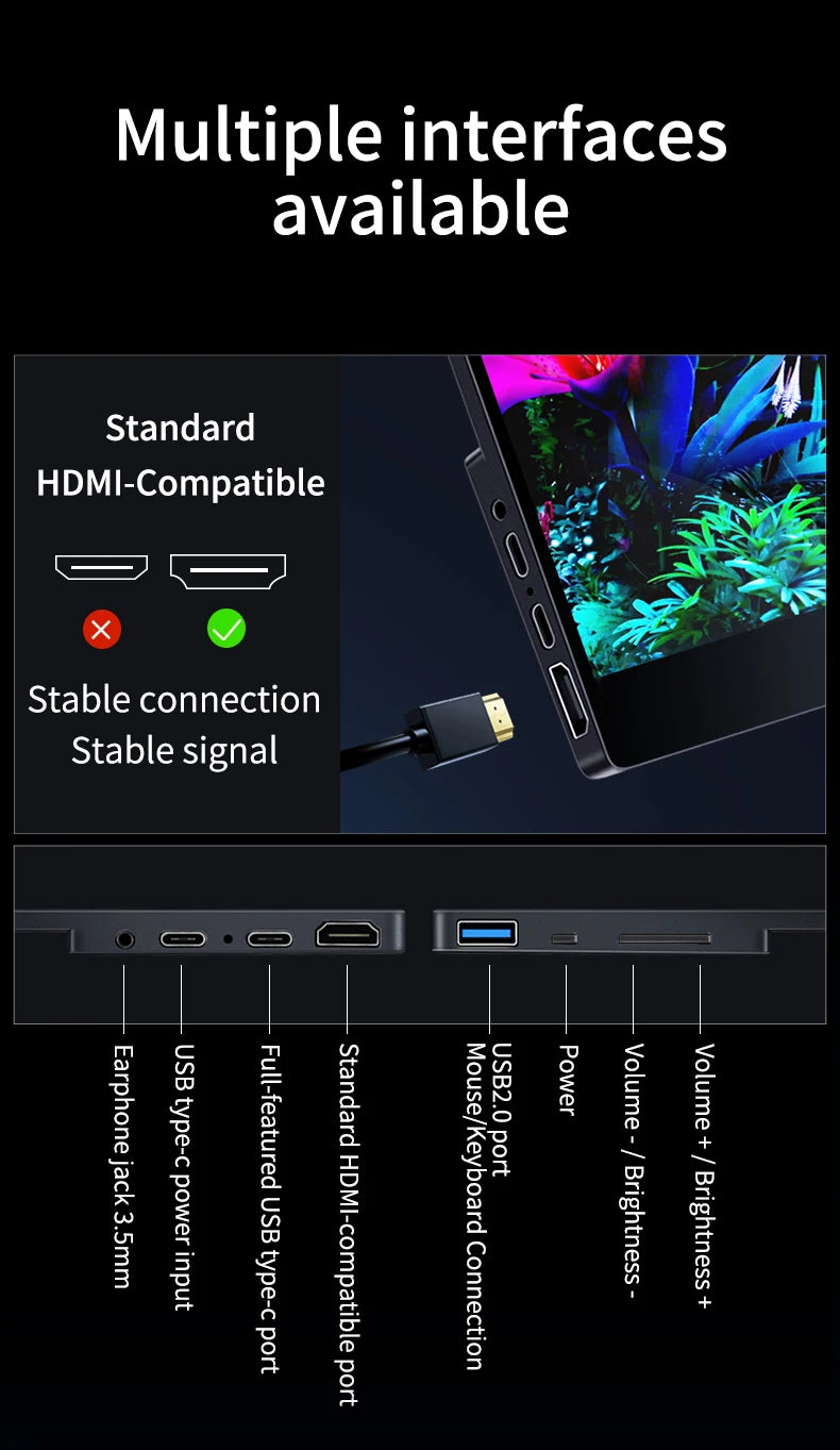 13.3'' 1080p Portable Monitor Samsung Oled Panel 100%DCI-P3 USB-C HDMI-Compatible Travelling Display for PC Laptop Xbox Switch