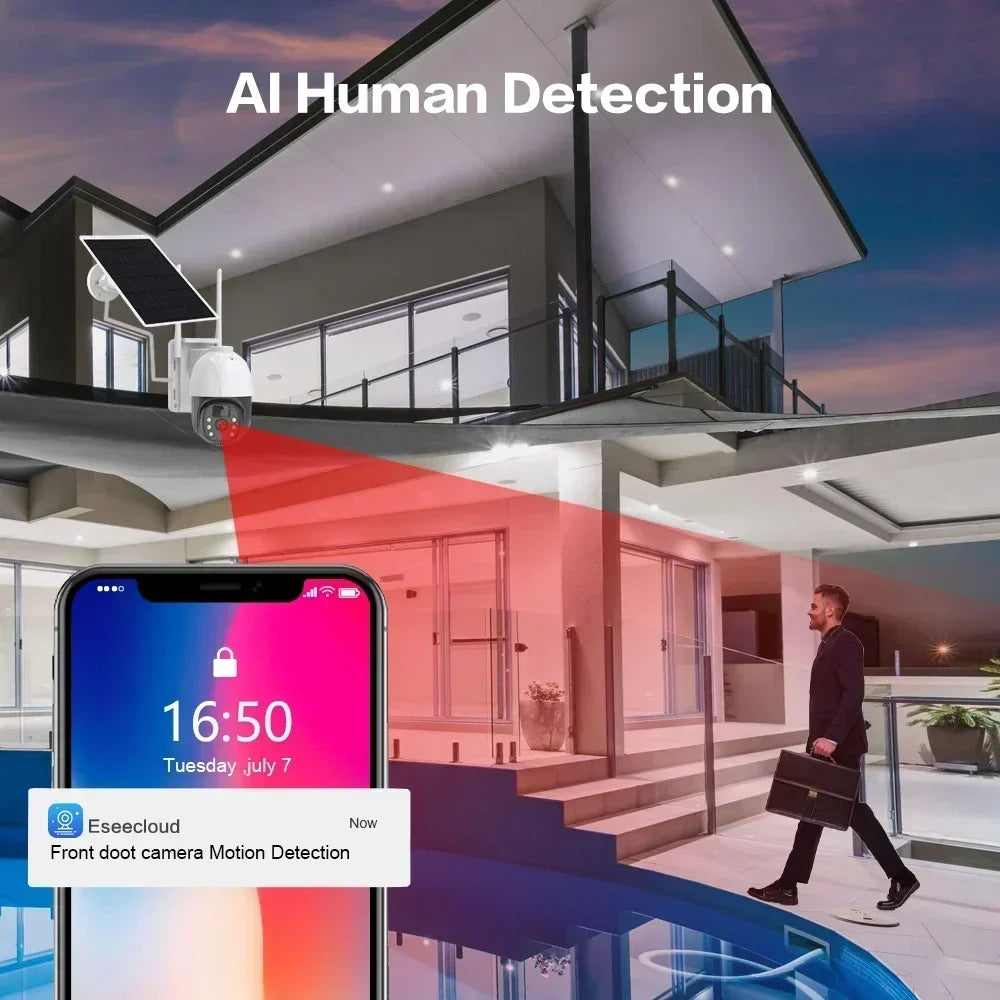 Smart Home 5MP 4G Wireless PTZ Solar Camera 360° Outdoor AI Human Tracking Secuity WIFI Surveillance IP Camera IP66 Waterproof