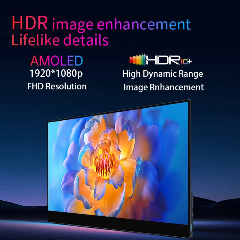 13.3'' 1080p Portable Monitor Samsung Oled Panel 100%DCI-P3 USB-C HDMI-Compatible Travelling Display for PC Laptop Xbox Switch