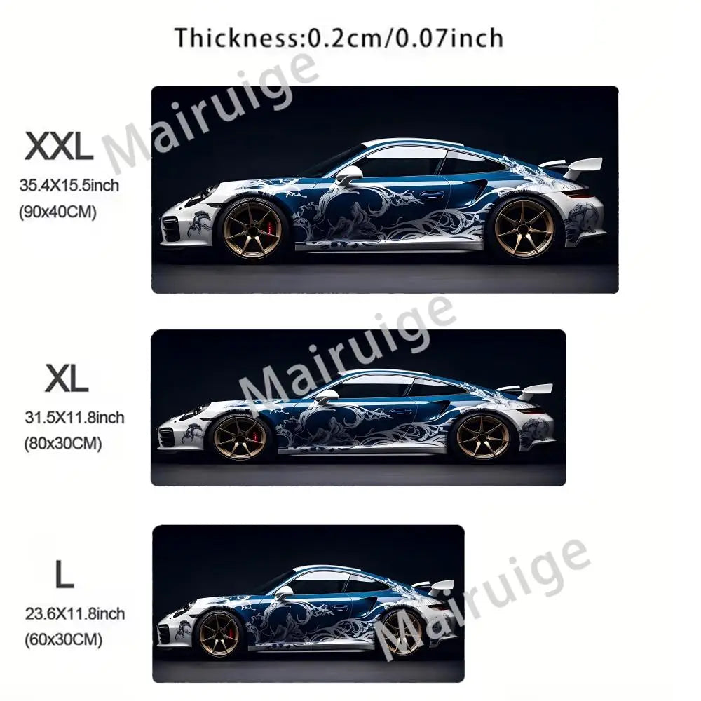 Large White Sports Car Design Gaming Mouse Pad Anti-Slip Rubber Base Extended Desk Mat for Gamer Office Use Computer Accessories