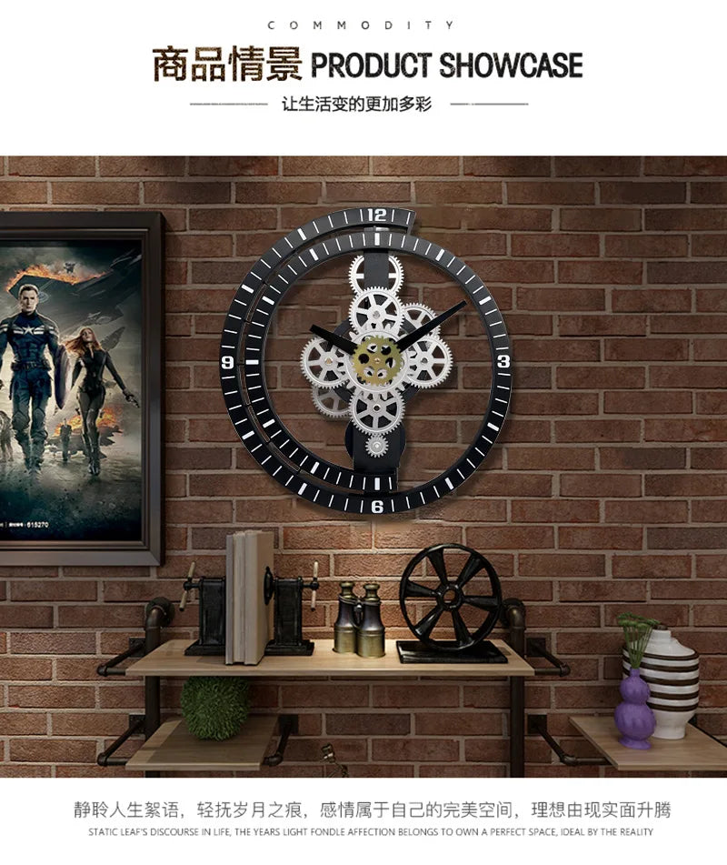 Industrial Gear Rotating Wall Clock, Silent Clock, Modern Design,Home Living Room,European Office Art Wall Decoration Horologe