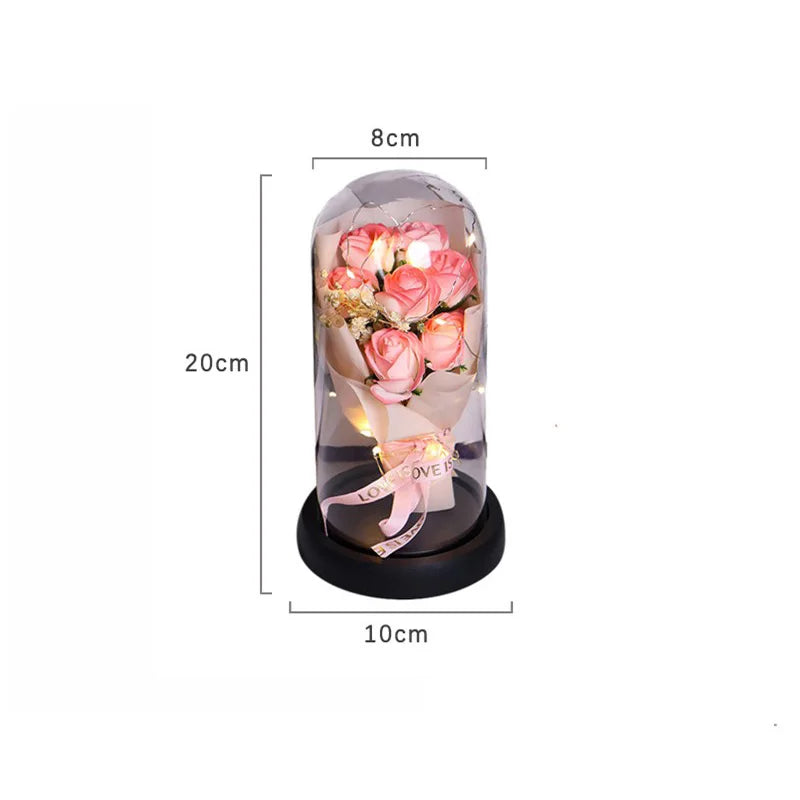 Everlasting Rose LED Glass Dome Bouquet Romantic Illuminated Ornament Perfect Valentine's Day Christmas Home Decor Romantic Gift