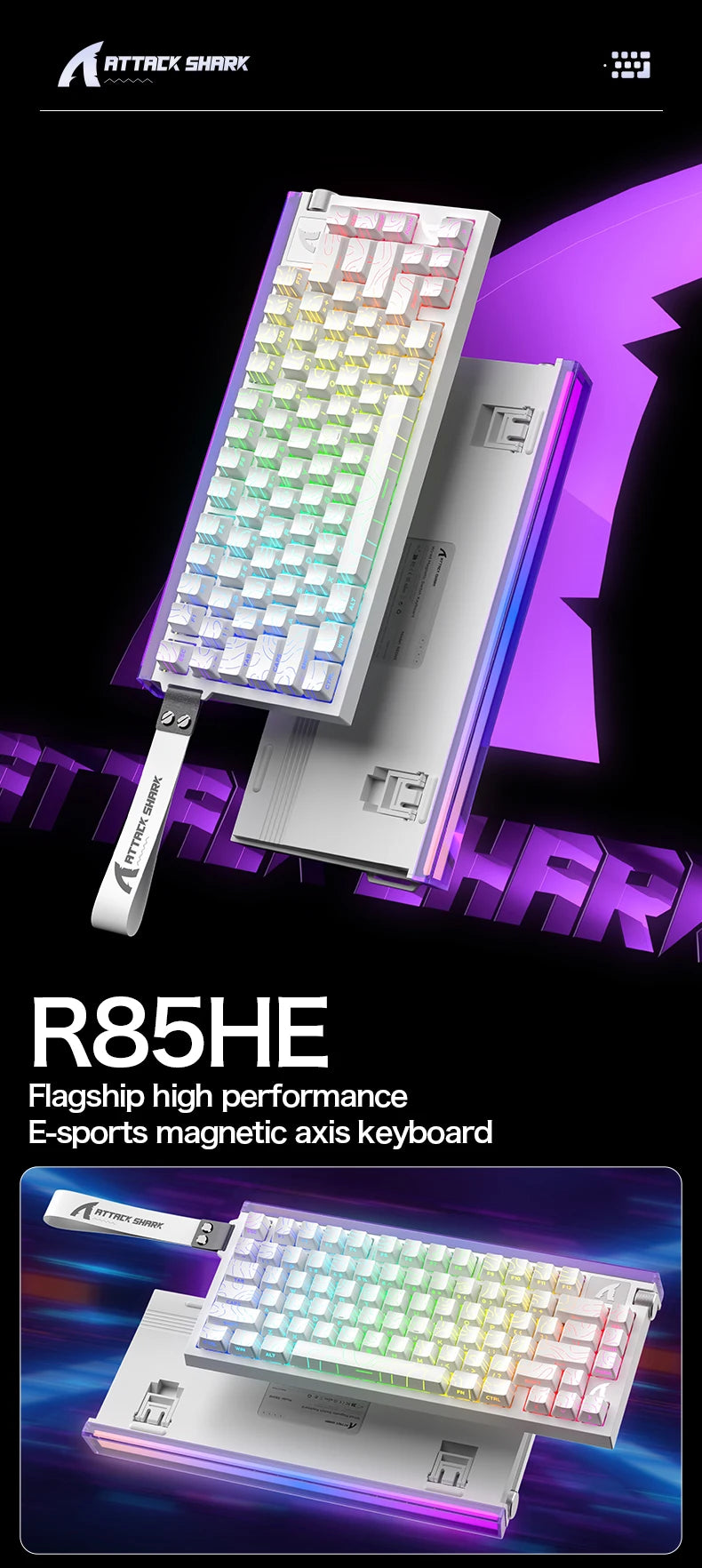 Attack Shark R85HE wired gaming keyboard 1600W RGB 8KHZ magnetic axis mechanical keyboard