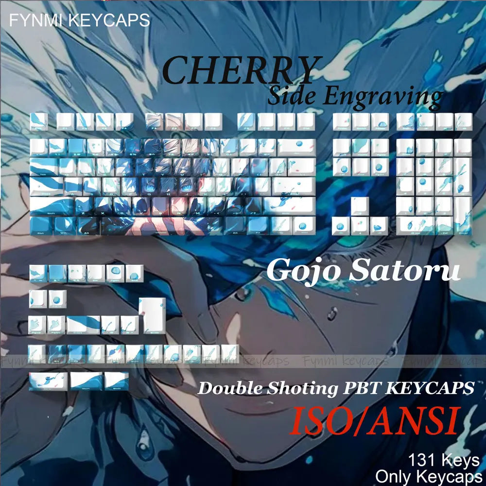 Gojo Satoru ISO/ANSI Side Engraving PBT Double Shot Keycaps Cherry Profile for Mechanical Keyboards