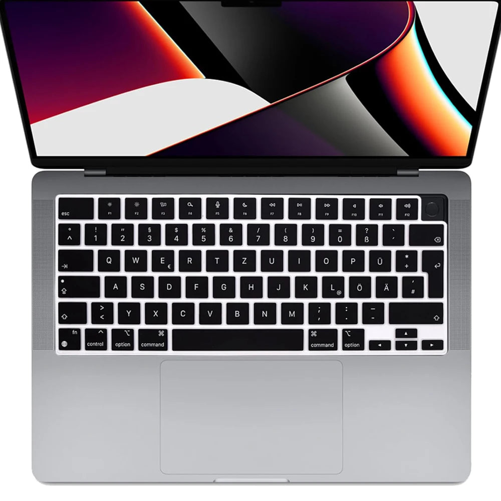 Silicone Keyboard Protector Cover - German Layout Designed Keyboards Black Skin for Macbook Pro14 M4 M3 M2 Pro16 Air13.6 Air15.3