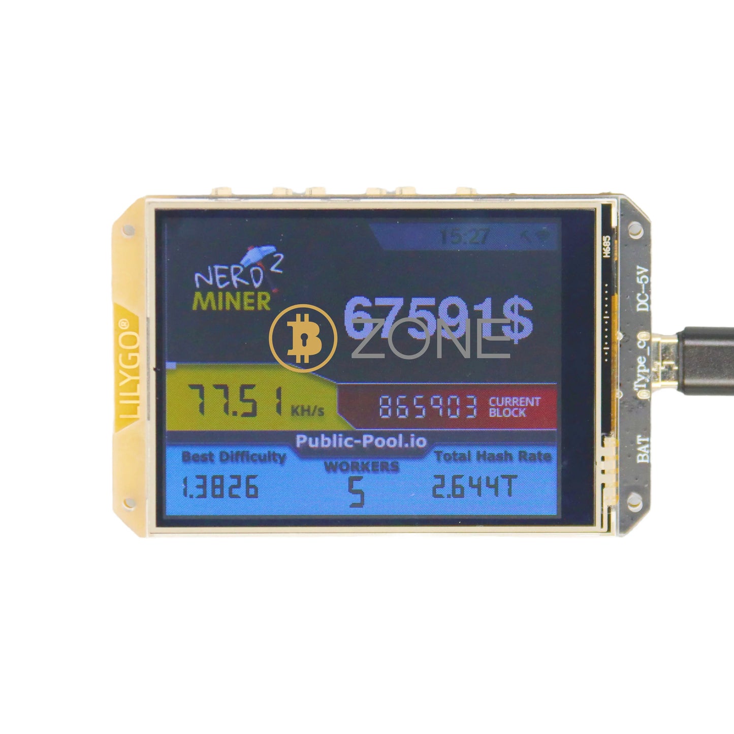 Nerd Miner V2.0 Latest Firmware 1.7.0 Hashrate 78KH/S 2024 Newest Big Display Clock Miner Bitcoin Solo Lottery Miner