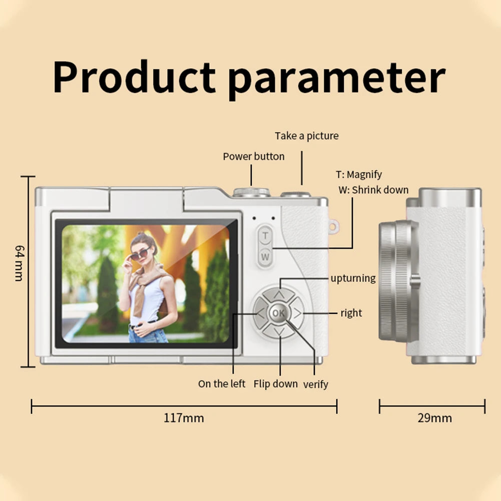 4K Digital Camera 48MP Compact Small Camera 8X Zoom Video Camcorder 180 Flip Screen Video Recorder for Teens Adult Beginner