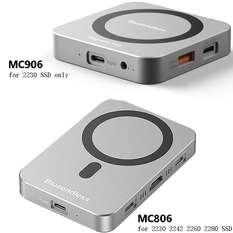 8-IN-1 Magnetic HUB SSD Enclosure Case for M.2 NVMe 10Gbps USB C 3.2 Gen2 PCI-E 100W Charger for iPhone15 Pro MacBook 2230-2280