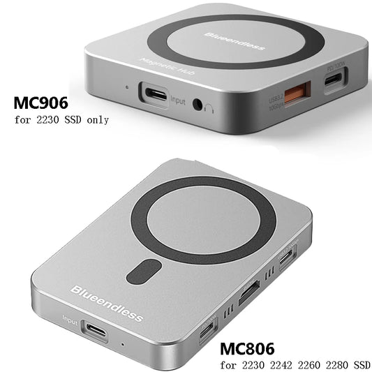 8-IN-1 Magnetic HUB SSD Enclosure Case for M.2 NVMe 10Gbps USB C 3.2 Gen2 PCI-E 100W Charger for iPhone15 Pro MacBook 2230-2280