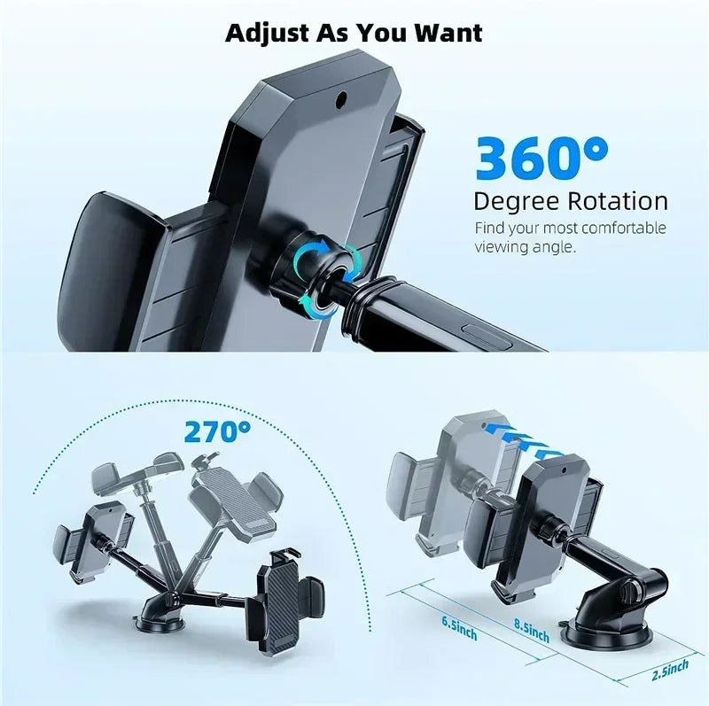 360° Windshield Car Phone Holder Car Dashboard Mobile Cell Support Bracket Universal Sucker for iPhone 16 15 14 Samsung Xiaomi